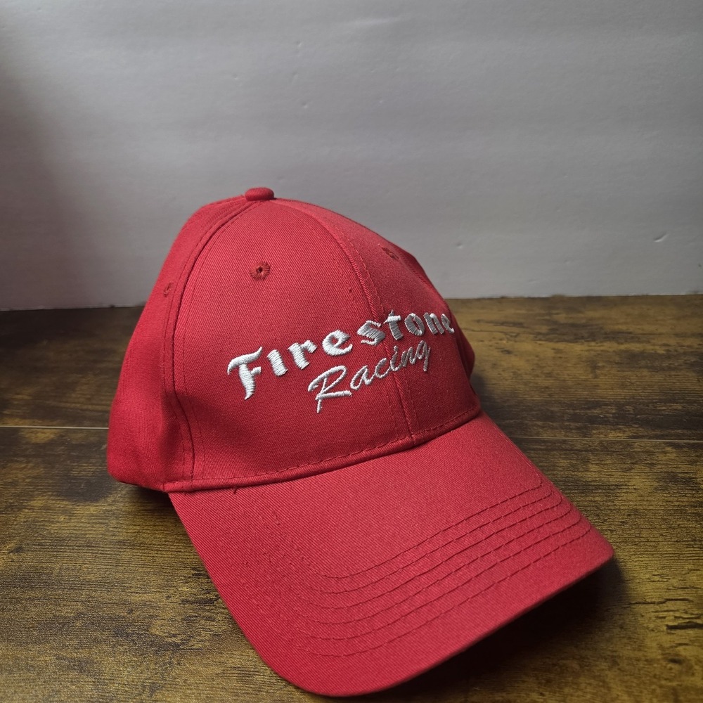 Vintage Firestone Racing Hat Cap Red Embroidered Logo Snapback 100% Cotton Auto